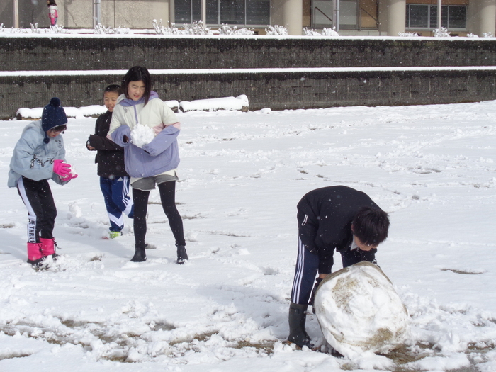 大きな雪玉を転がす